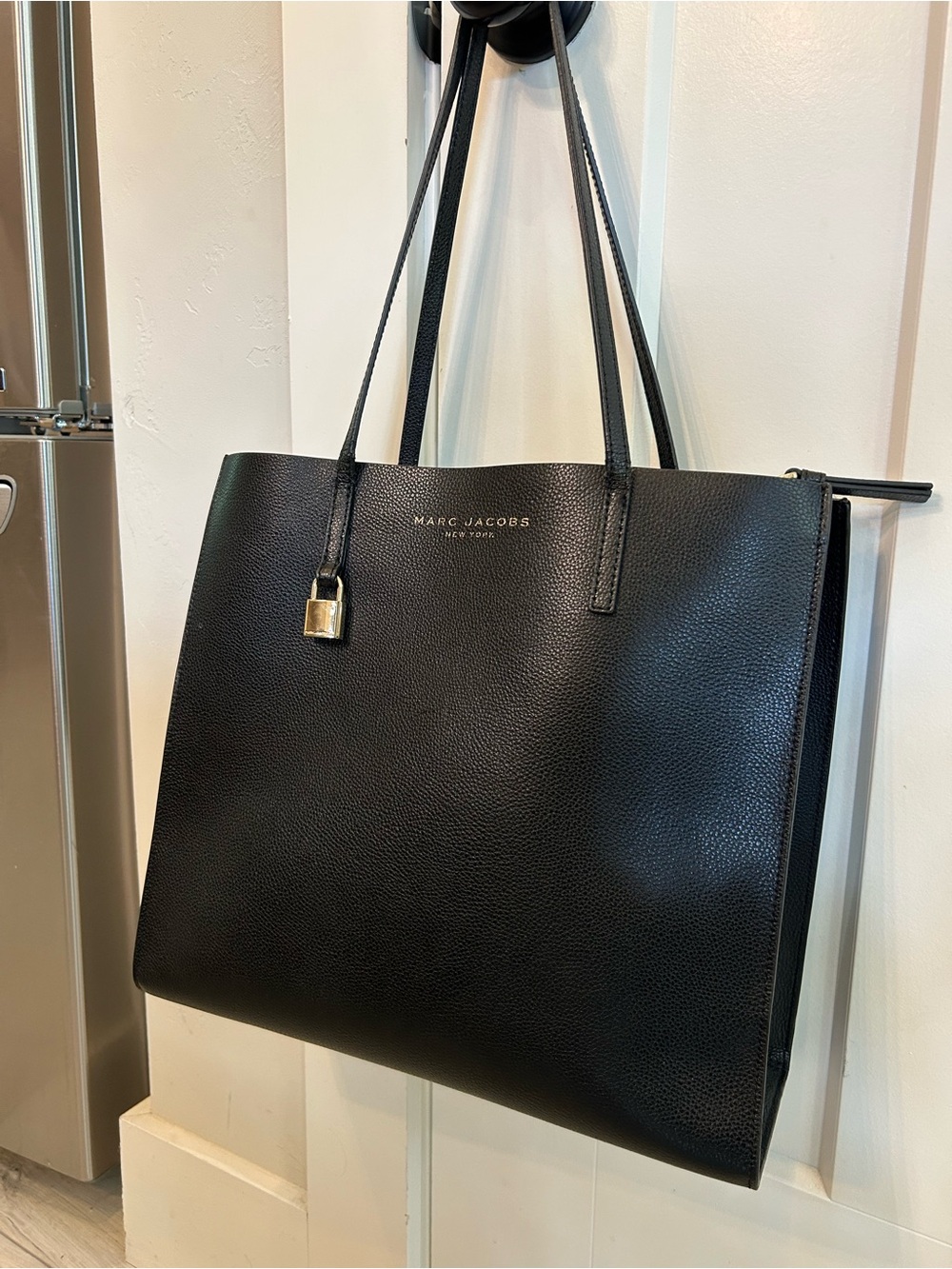 Marc Jacobs Black Pebbled Leather Tote with Gold Padlock